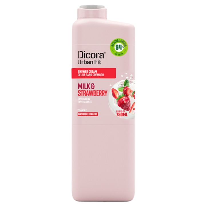Gel de dus cu Vitamina B, lapte si capsuni, 750ml, Dicora