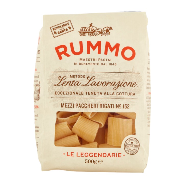 Makaron Mezzi Paccheri n. 152, 500g, Rummo, din grau durum, textura unica
