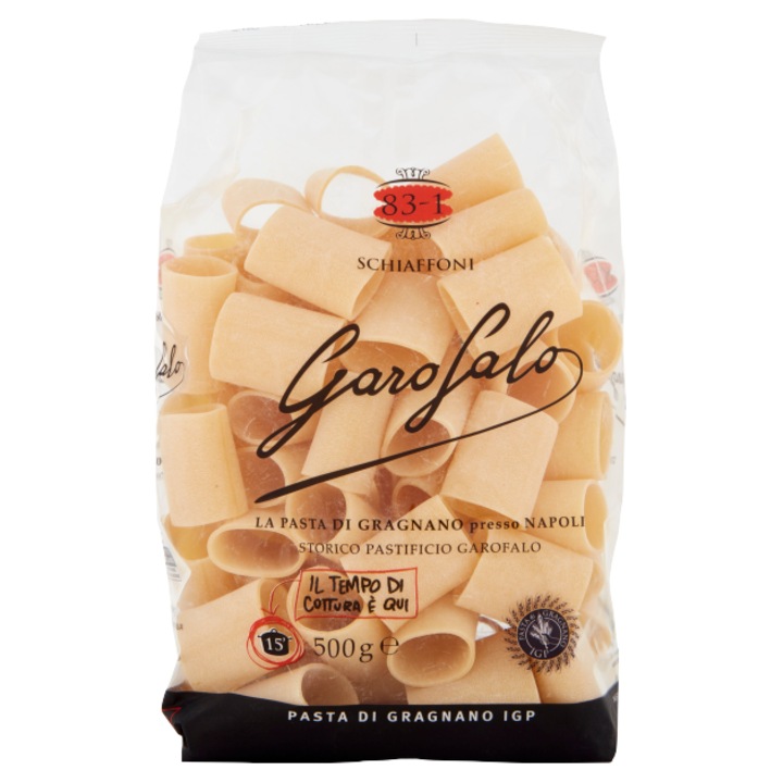 Macaroane Schiaffoni Nr83-1, Garofalo, semolina de grau dur, fara gluten, 500 g