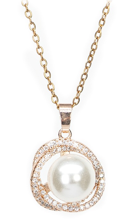 Bijuterie pentru femeie，BZXL0548，Colierul cu perle de conchile incrustate cu diamante, care se incadreaza in stilul usor de lux, cu plating din 18K aur roz si incrustat cu zircone