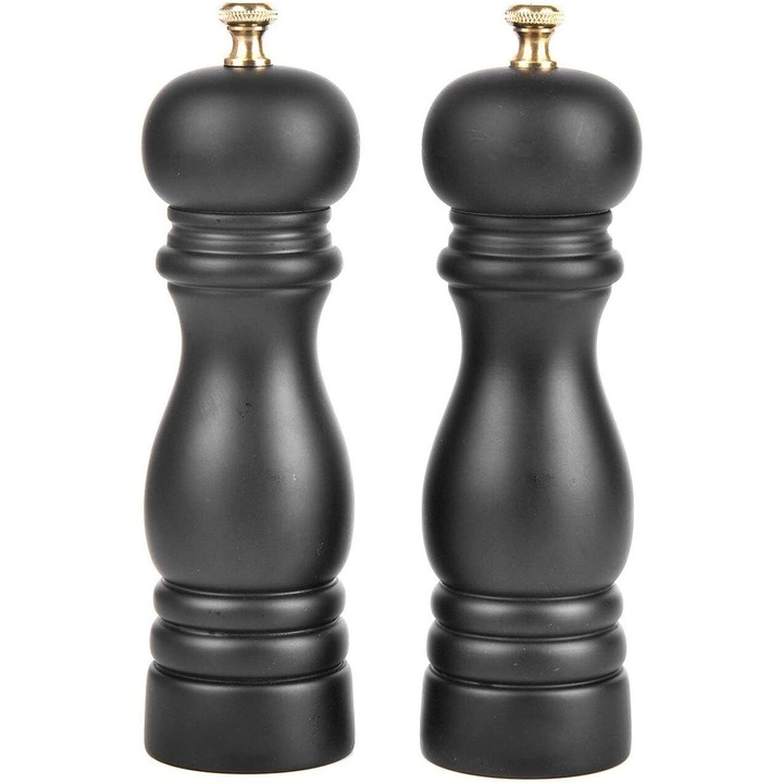Set de 2 Rasnite pentru Sare si Piper din Lemn de Acacia cu Miez Ceramic, 17.5cm Inaltime, Control pentru Finetea Macinarii, Negru, carrlinechoo®