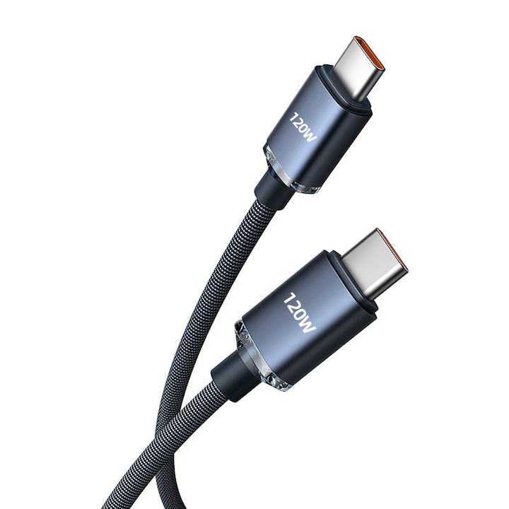 Пакет от 2 кабела за данни и зареждане, USB Type-C към USB Type-C, бързо зареждане 120W 6A, 1m, съвместим с iPhone 15, Huawei, Samsung, Xiaomi, Oppo, Macbook, лаптоп, черен