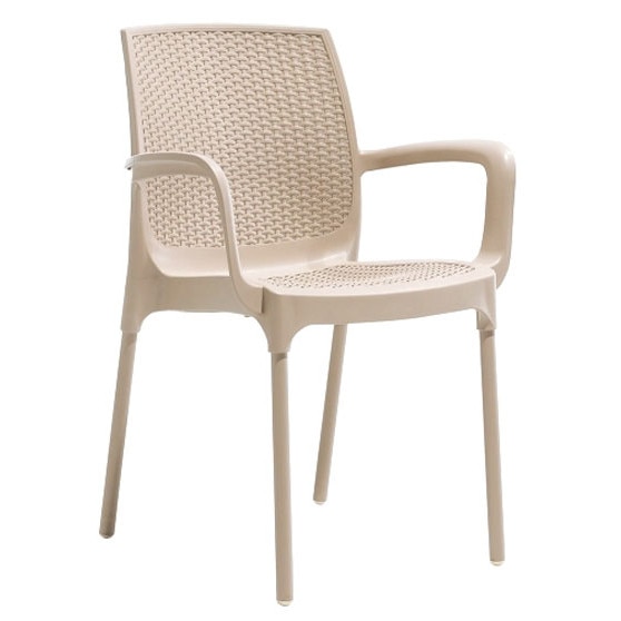 Scaun gradina,terasa SUNSET RATTAN cu brate din polipropilen/fibra sticla culoare capucino. D57xH84xW57xSH45cm