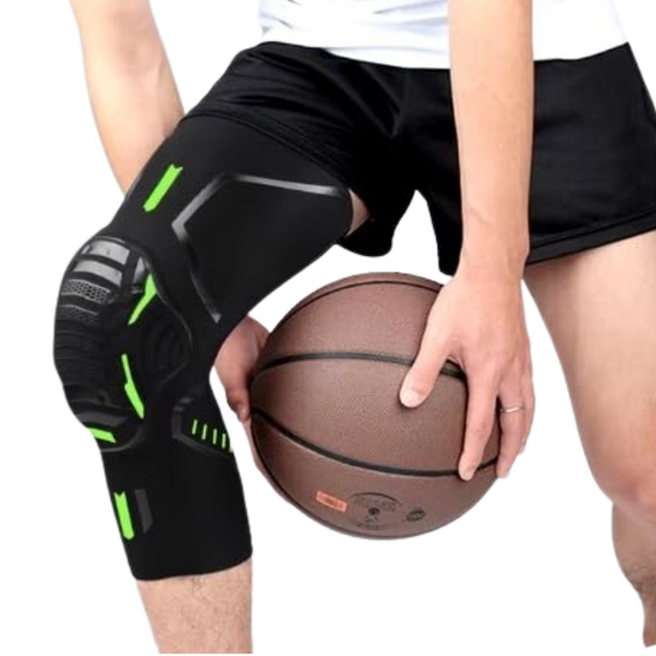 Sport térdvédő méhsejt védelemmel, MzcrJosv®, patellatámasz, melegen tart, ideális kosárlabdához, focihoz, kerékpározáshoz és tánchoz, Hossz 43,5 cm, M-es méret, Fekete