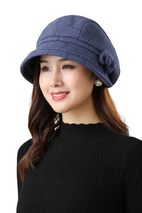 Palarie dama cu accesoriu fundita asortata, model versatil foarte elegant, tematica fancy lady, marime universala, albastra, EFAYN