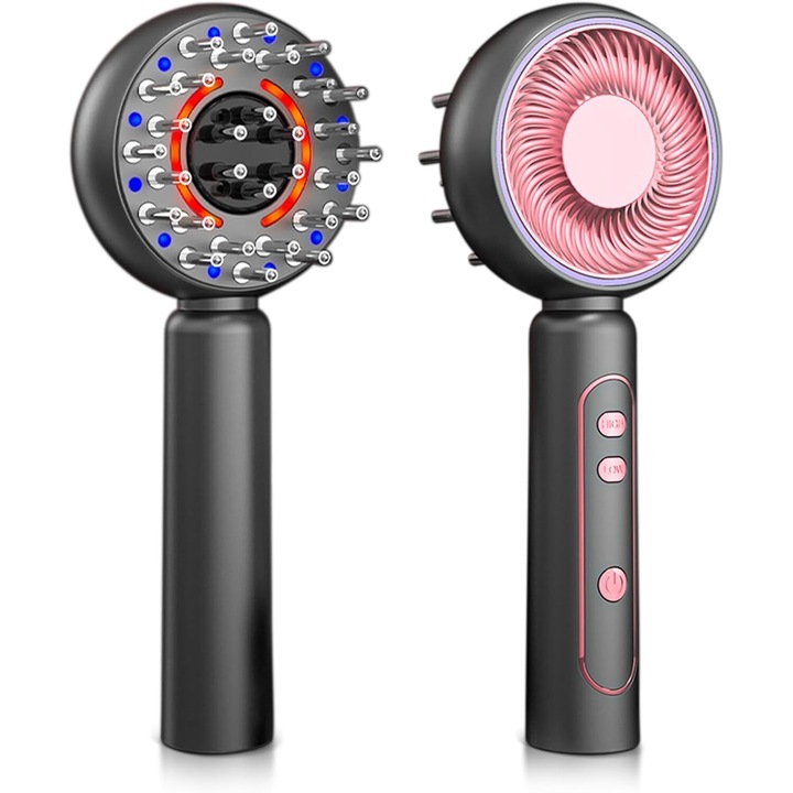 Perie par, Masaj scalp electrica XGETOP®, 3 moduri de masaj personalizate, Terapie LED infrarosu, Aplicator de tratamente si uleiuri esentiale, Perie masaj si hidratarea scalpului, Reduce caderea parului si stimuleaza cresterea
