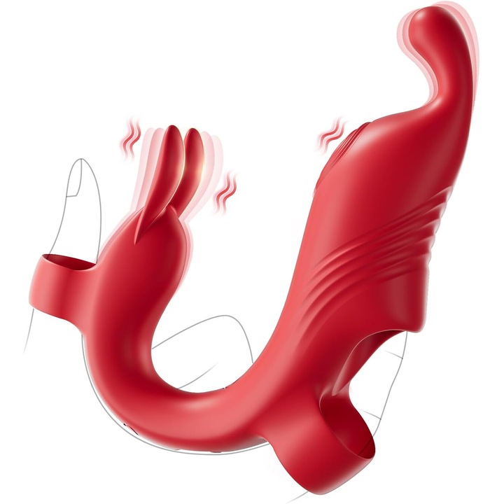 Вибратор за пръсти за двойки, За G точката, 10 модела, Безшумен и водоустойчив, Акумулаторен, Червен