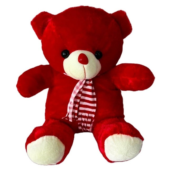 Ursulet de plus Rony, cu fular, Inaltime 36 cm, Rosu, Velve