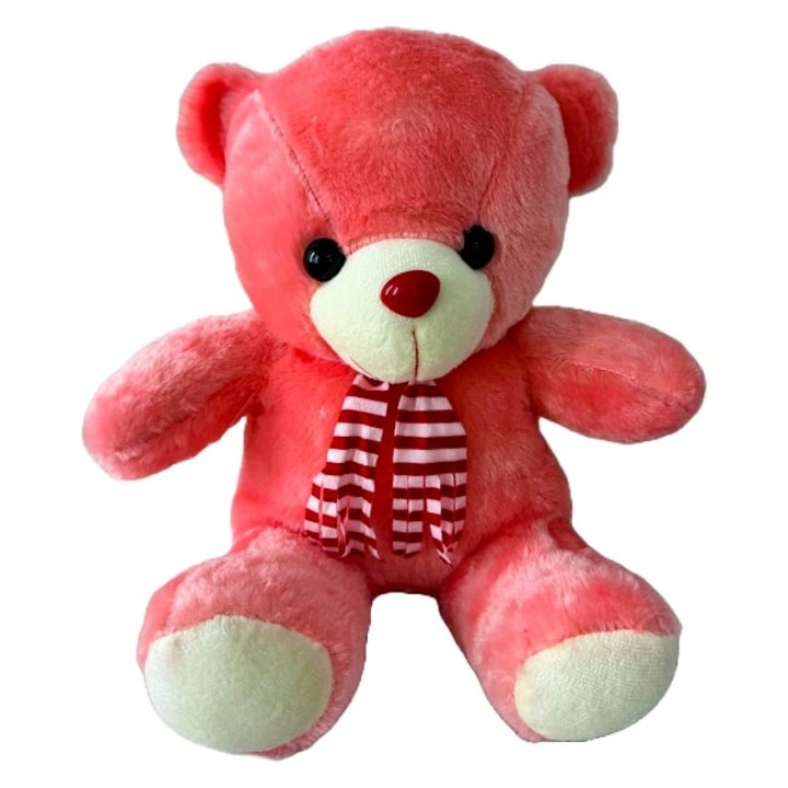 Ursulet de plus Rony, cu fular, Inaltime 36 cm, Roz Piersica, Velve