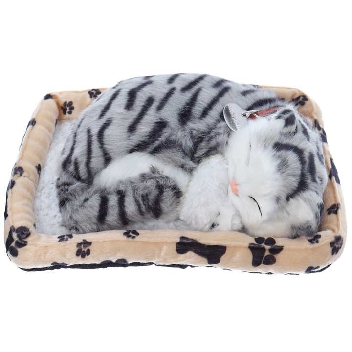 Pisica interactiva cu cosulet, doarme, miauna si da din coada, Sweet Petzzz, dimensiune 25 x 16cm, REC2962