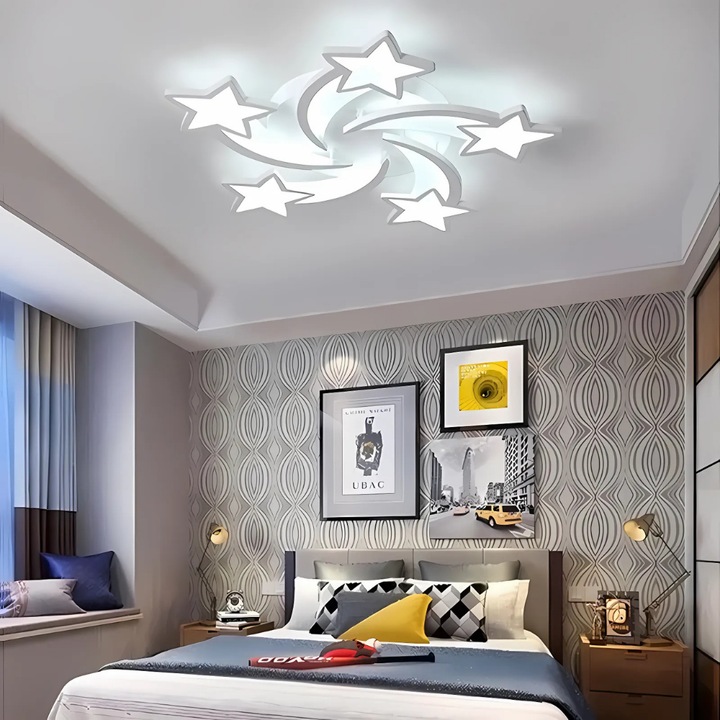Magic Stars 5 LED Smart JOZY® полилей, 3 вида яркост, матово покритие, 3000 LM, 70 см диаметър, 150 W, уникален и модерен дизайн, с дистанционно управление, бял цвят