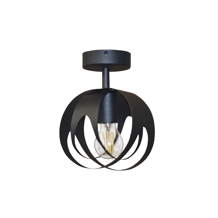 Полилей с двоен кръгъл метален абажур, Черен, 1x60W