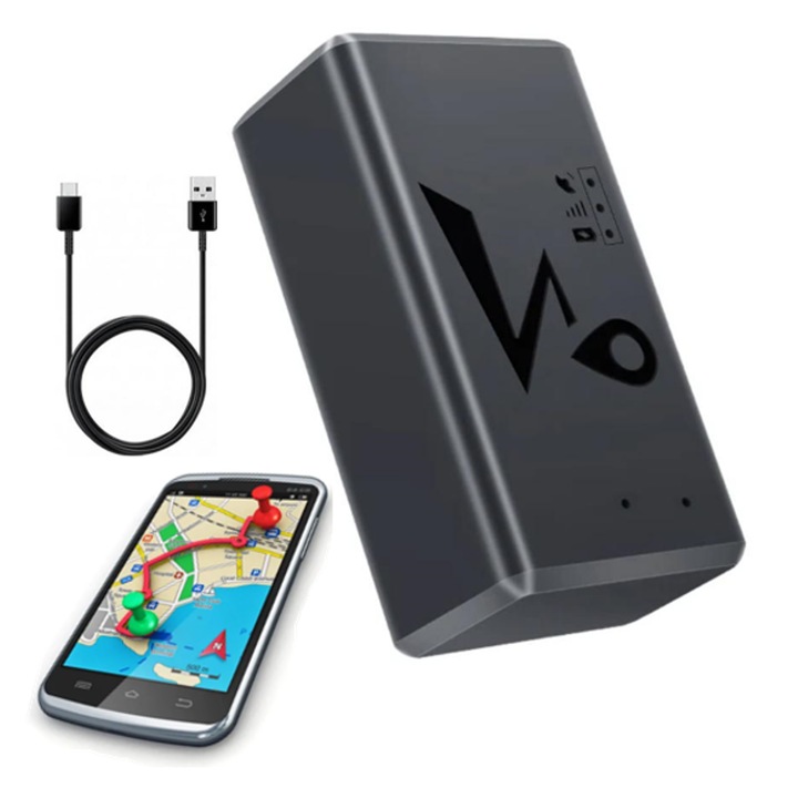 Mini GPS Tracker auto 4G, SINZO, Q8, Fixare magnetica,1200 mAh, stand-by 5 de zile, Antifurt, Istoric traseu, Localizare in timp real, Cartela SIM cu internet, Alerte Viteza, negru mat