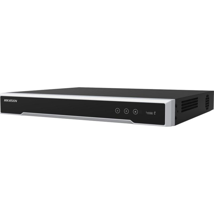 Hikvision 16-канален NVR DS-7616NI-M2, 2-ch@32 MP (30 fps)+2-ch@ 8MP (30fps)/10-ch@8 MP (30 fps)/20-ch@4 MP (30 fps )/40-ch@1080p (30 fps), изходи: HDMI/VGA, BNC, H.265+/H.265/H.264+/H.264, 2x SATA max 16TB, мощност: 12 VDC, 3.33 A, размери: 385×315×