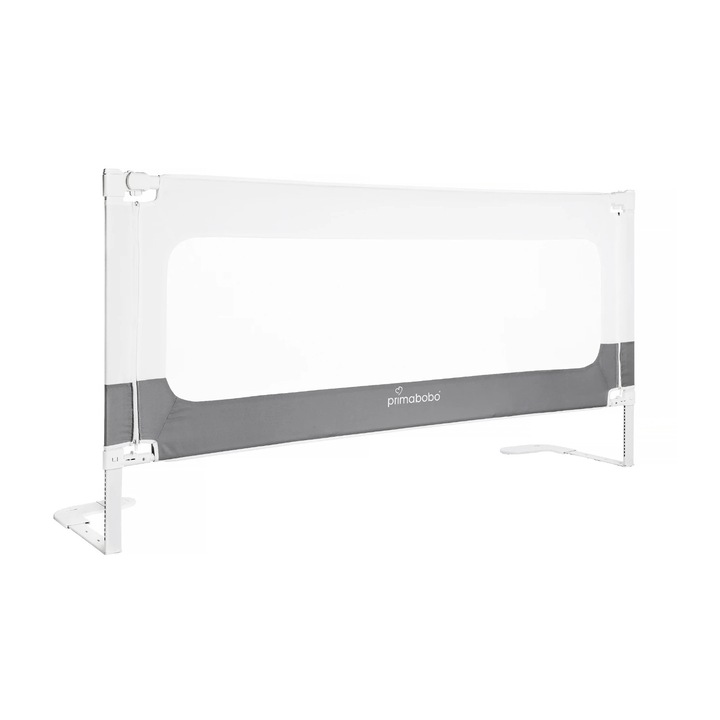 Ágyvédő korlát, Primabobo, Velvo, Összecsukható, Könnyű felszerelés, Állítható magasság 69-80 cm, Hossz 160 cm, Légáteresztő hálóval, Egyedi összecsukható rendszer, EN71 szerint, Fehér/Szürke