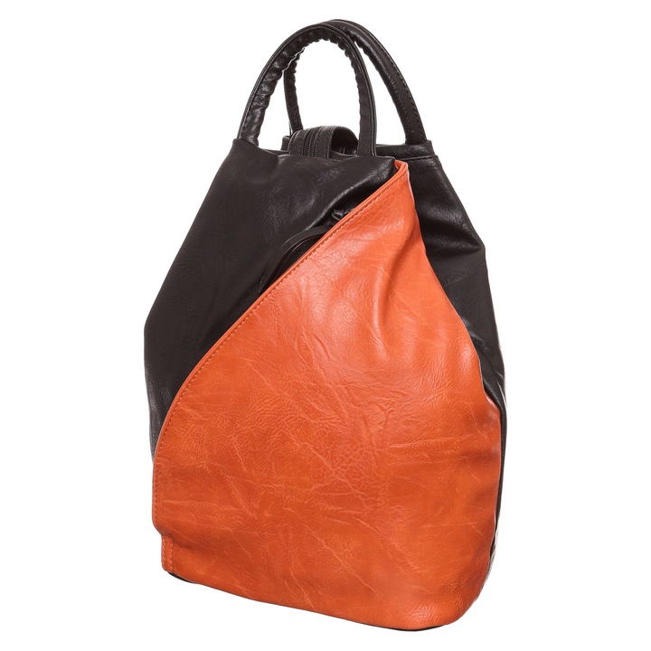 Geanta de dama, Colectia Hernan Bag, negru-portocaliu, piele sintetica, 24 x 36 x 12,5 cm