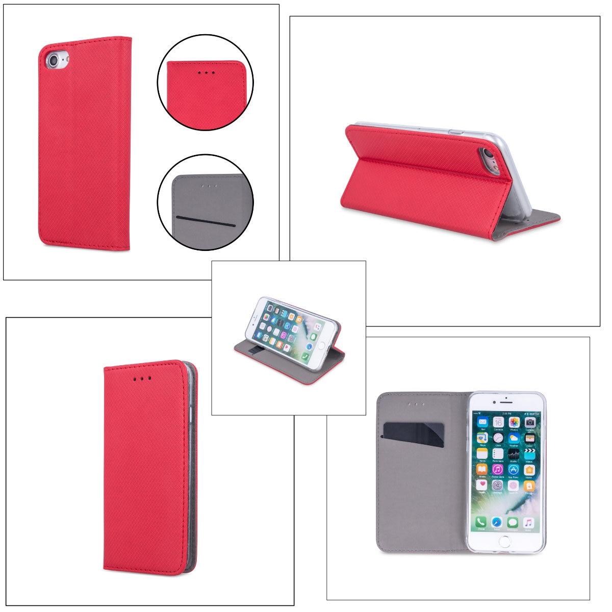 Husa tip carte, compatibila cu Samsung Galaxy A55 5G, premium flip book cu inchidere magnetica si functie stand, buzunar card, rosie Rosu Flip cover