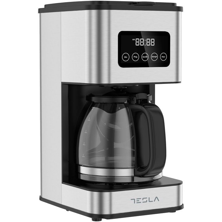 Cafetiera digitala Tesla CMF201BX, 900W, display digital, 1.5 L, inox