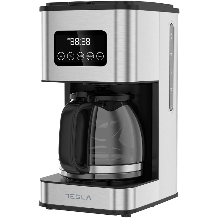 Cafetiera digitala Tesla CMF201BX, 900W, display digital, 1.5 L, inox