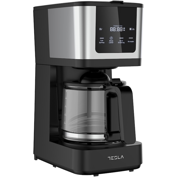 Cafetiera digitala Tesla CMF200BX, 900W, display digital, 1.25 L, negru/inox