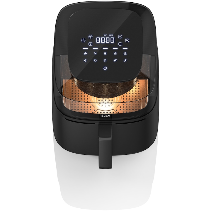 Friteuza aer cald Tesla AF550BG, 5 L, 1500W, panou digital, vizibilitate cos, 10 programe, negru