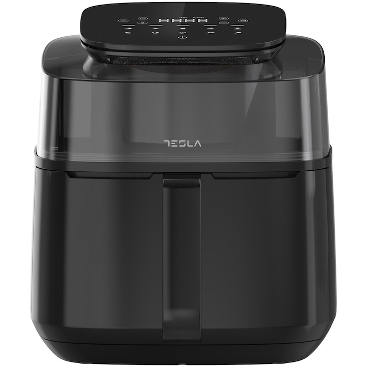 Friteuza aer cald Tesla AF550BG, 5 L, 1500W, panou digital, vizibilitate cos, 10 programe, negru