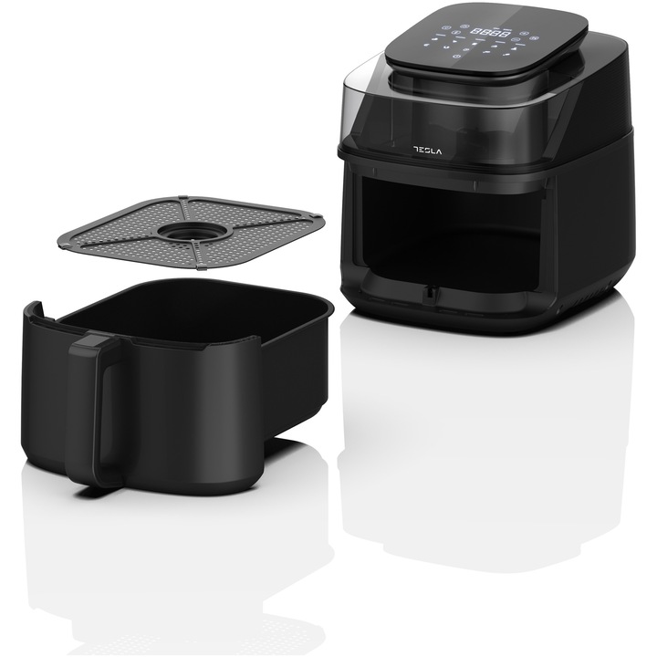Friteuza aer cald Tesla AF550BG, 5 L, 1500W, panou digital, vizibilitate cos, 10 programe, negru