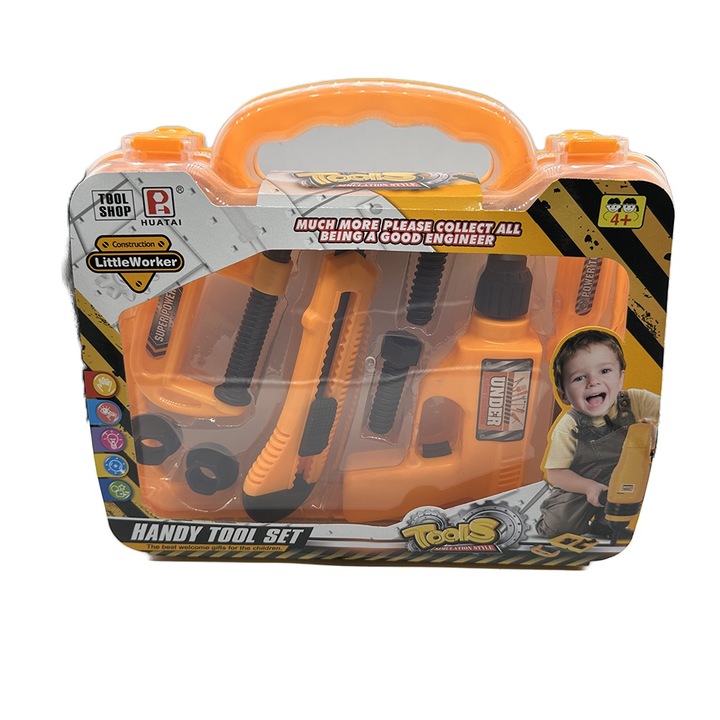 Играчка комплект инструменти, LittleWorker, 8 аксесоара, 27 см, жълто +3 години, Vision XXI