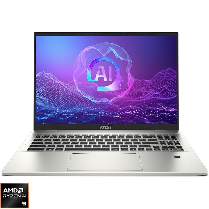 MSI Prestige A16 AI+ A3HMG laptop AMD Ryzen™ AI 9 365 processzorral 5,0 GHz-ig, 16", IPS UHD+, 32 GB LPDDR5x RAM, 1 TB SSD, AMD Radeon™ 880M, Windows 11 Home, Urban Silver