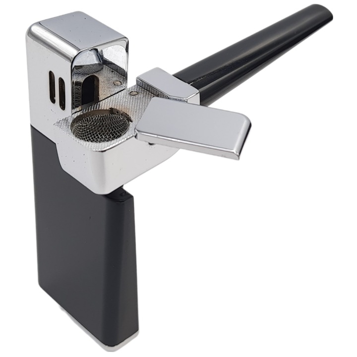 Pipa cu bricheta, Negru/Argintiu, 9x3,5x1,8cm