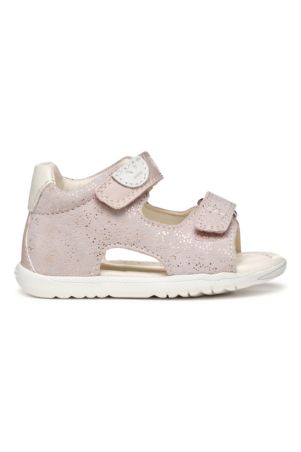 Geox, Sandale din piele intoarsa cu velcro si insertii din piele ecologica, Roz pal, Crem, 22 EU