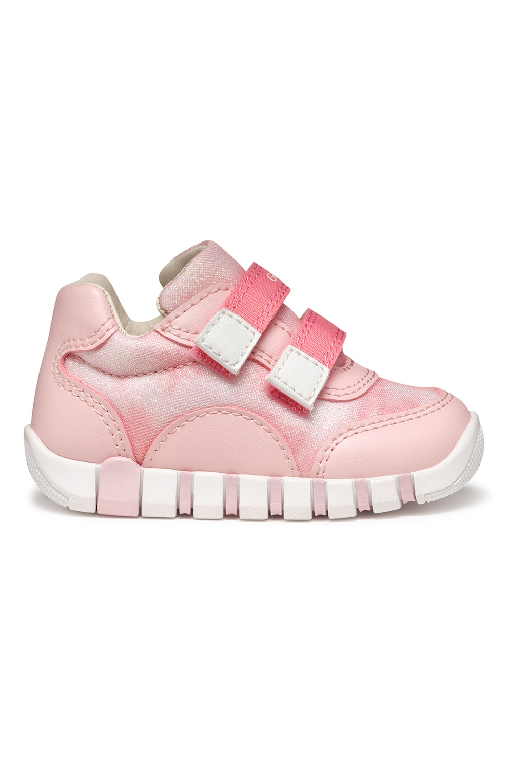 Geox, Pantofi sport Iupidoo cu velcro si insertii stralucitoare, Roz somon, 18 EU
