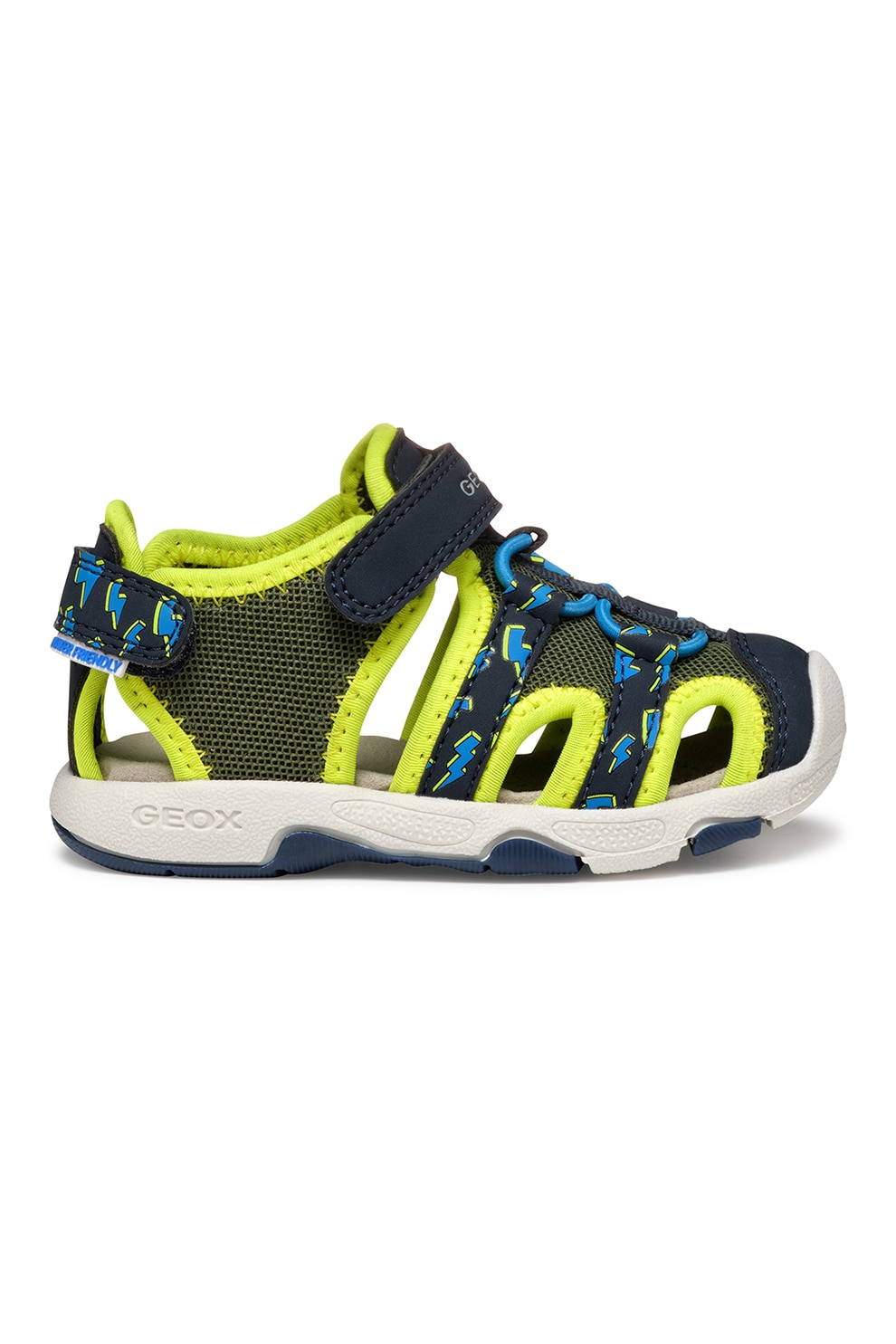 Geox, Sandale fisherman cu velcro, Verde lime, Bleumarin, 20 EU