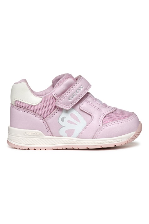 Geox, Pantofi sport din piele ecologica cu insertii din plasa, Lila