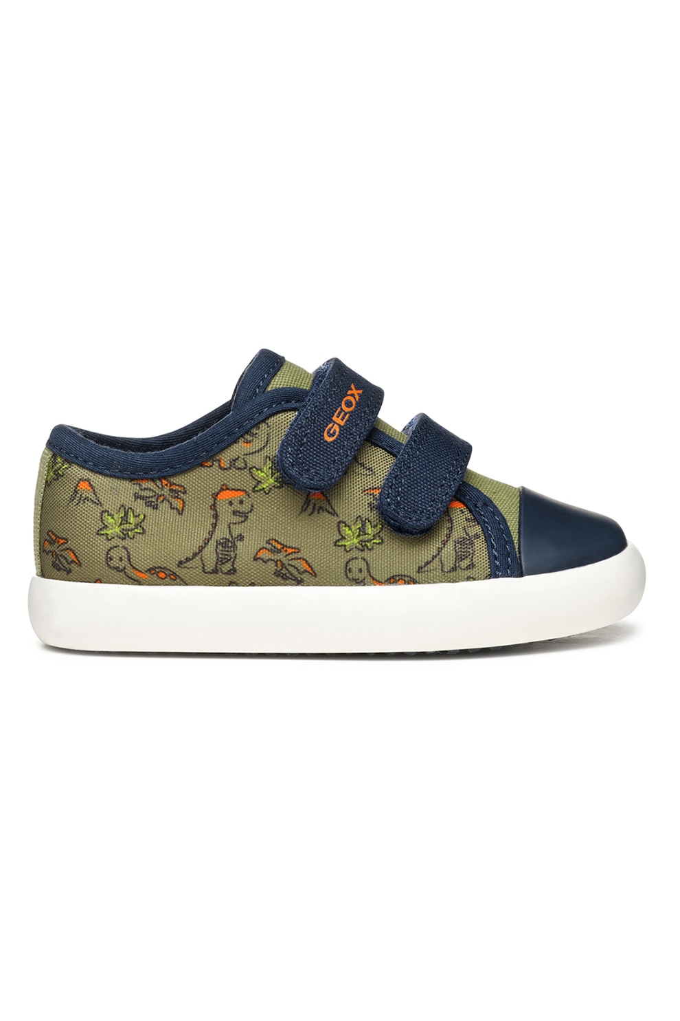 Geox, Tenisi cu velcro si imprimeu, Kaki, Bleumarin, 20 EU