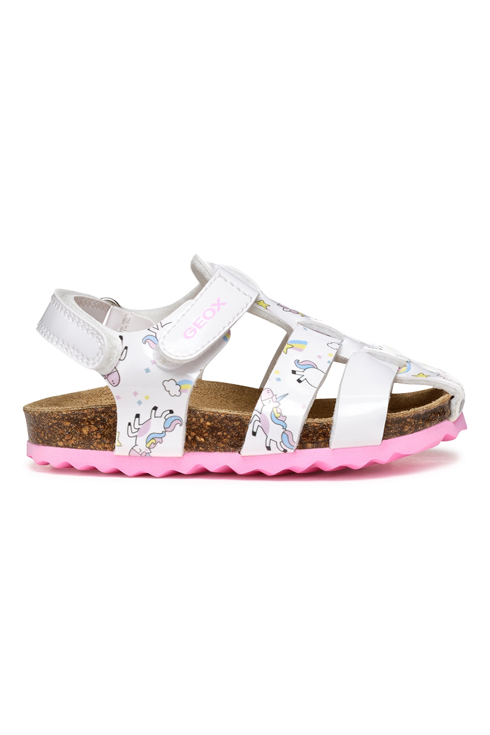 Geox, Sandale din piele ecologica cu velcro si model, Alb, 20 EU