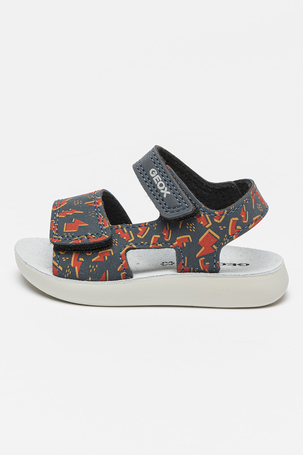 Geox, Sandale cu imprimeu si inchidere velcro, Rosu, Bleumarin, 20 EU