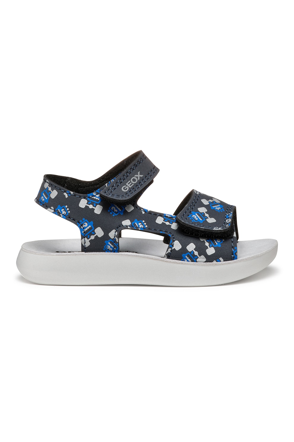 Geox, Sandale cu imprimeu si inchidere velcro, Gri deschis, Albastru, 20 EU