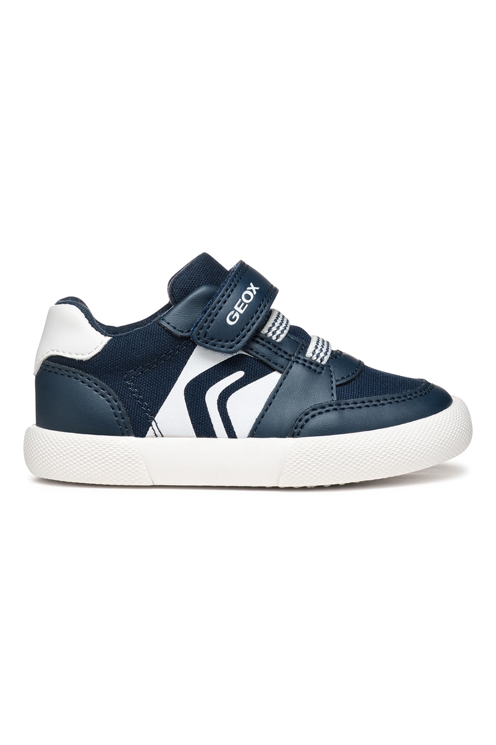 Geox, Sandale din piele ecologica cu velcro, Alb, Bleumarin, 21 EU