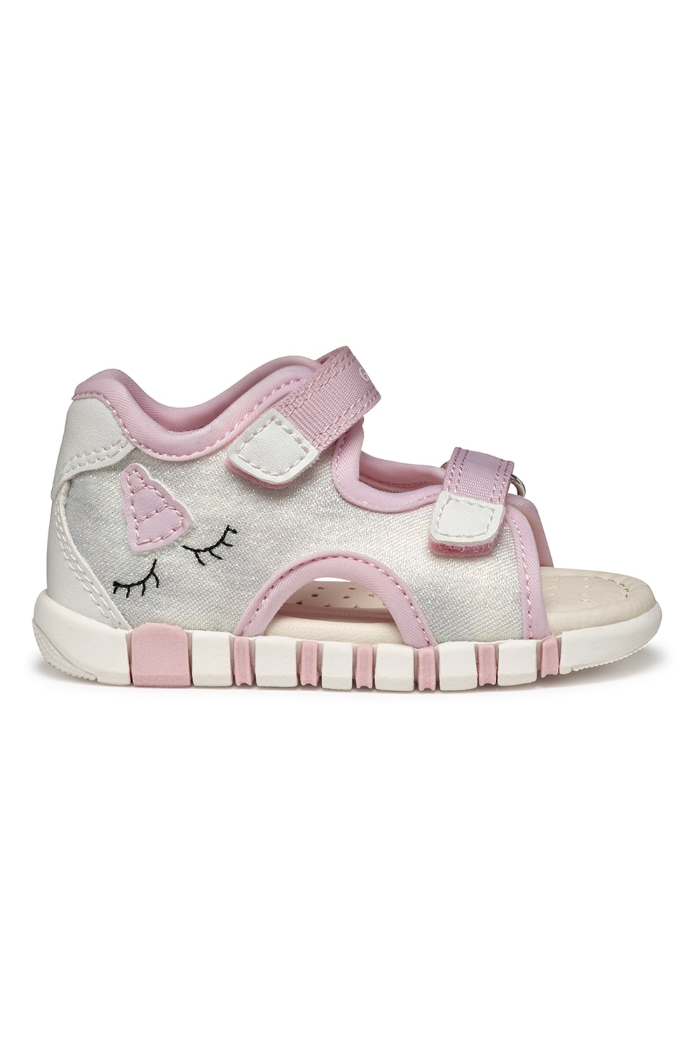 Geox, Sandale cu velcro si detalii grafice, Roz deschis, Argintiu, 18 EU
