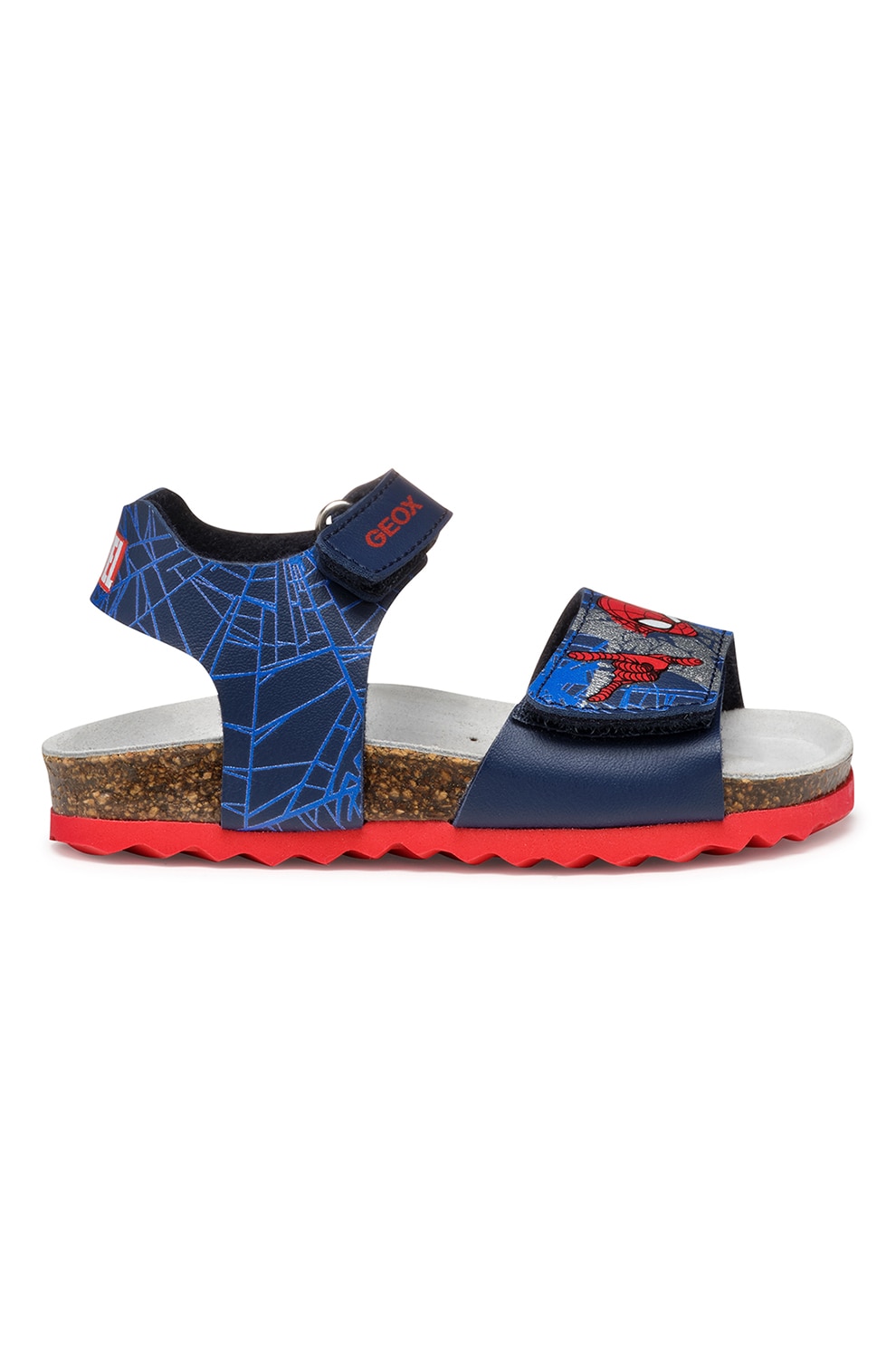 Geox, Sandale cu velcro si imprimeu Spider-Man, Rosu, Bleumarin, 25 EU