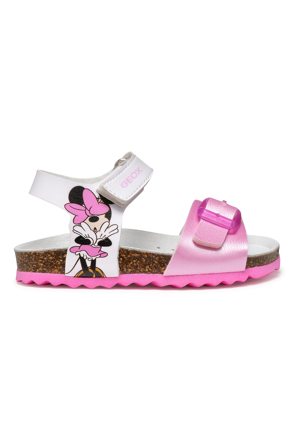 Geox, Sandale cu velcro si model Minnie Mouse, Alb, Roz, 21 EU