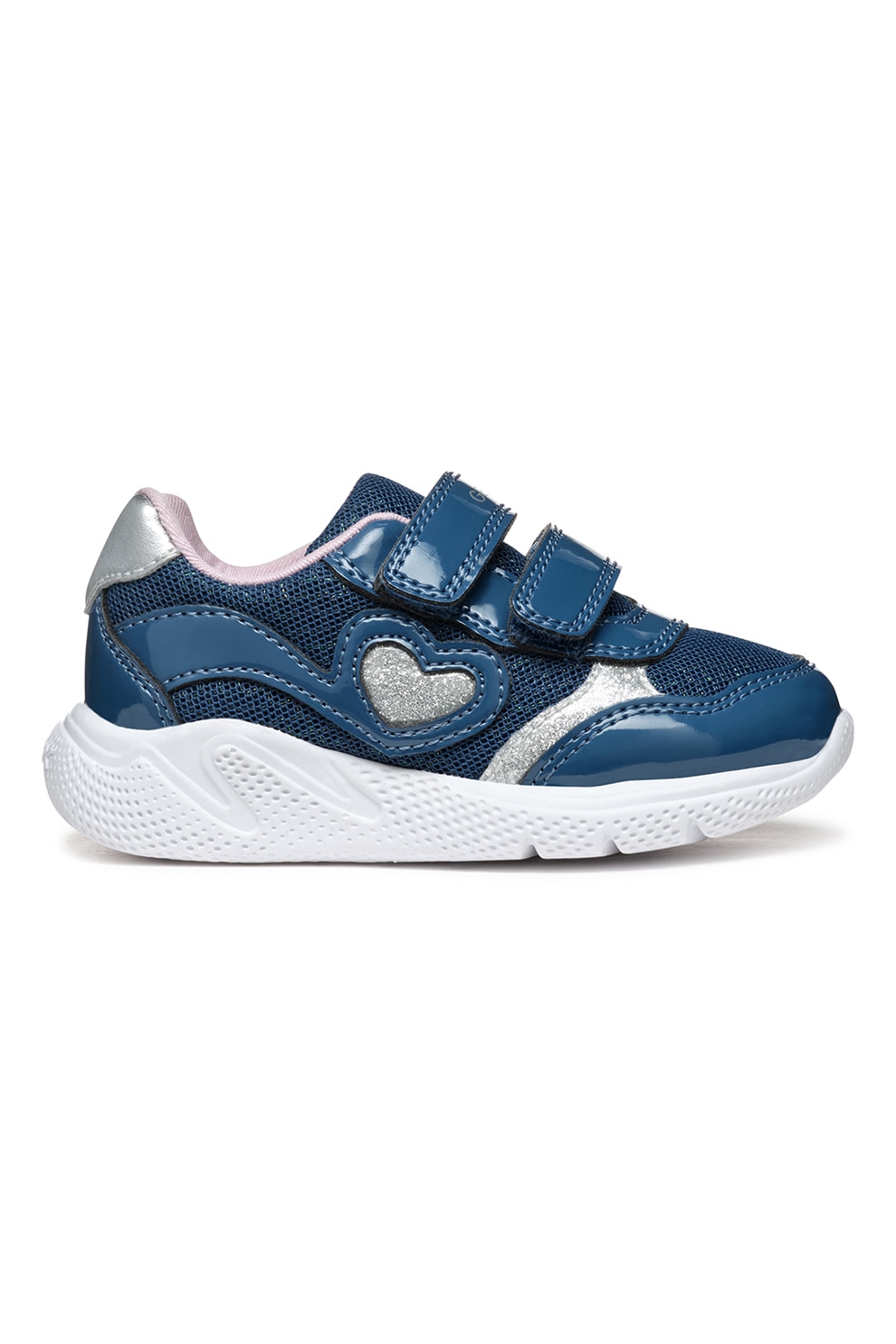 Geox, Pantofi sport din plasa cu garnituri din piele ecologica, Argintiu, Bleumarin, 21 EU