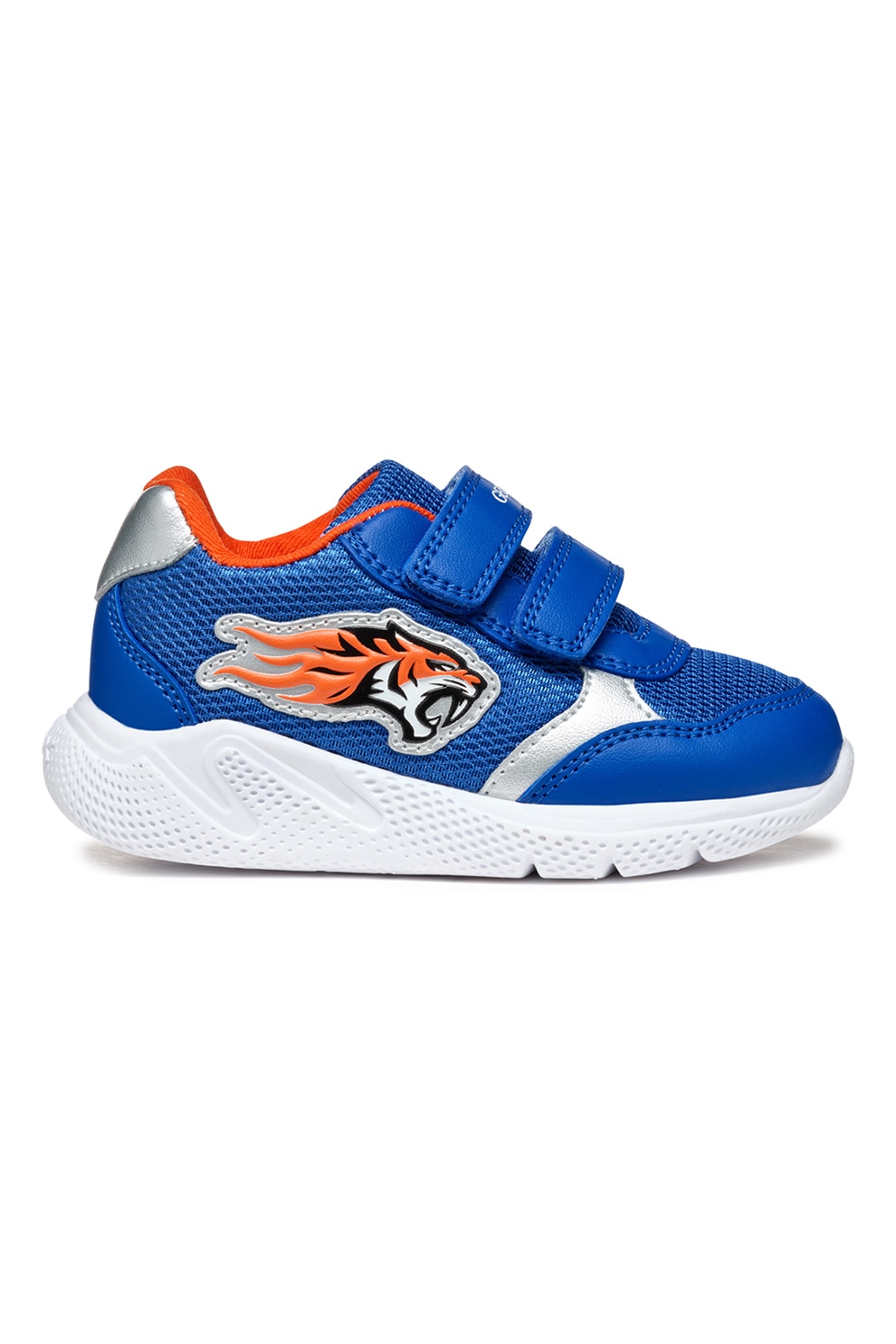 Geox, Pantofi sport cu velcro si detaliu aplicat, Portocaliu, Albastru royal, 22 EU