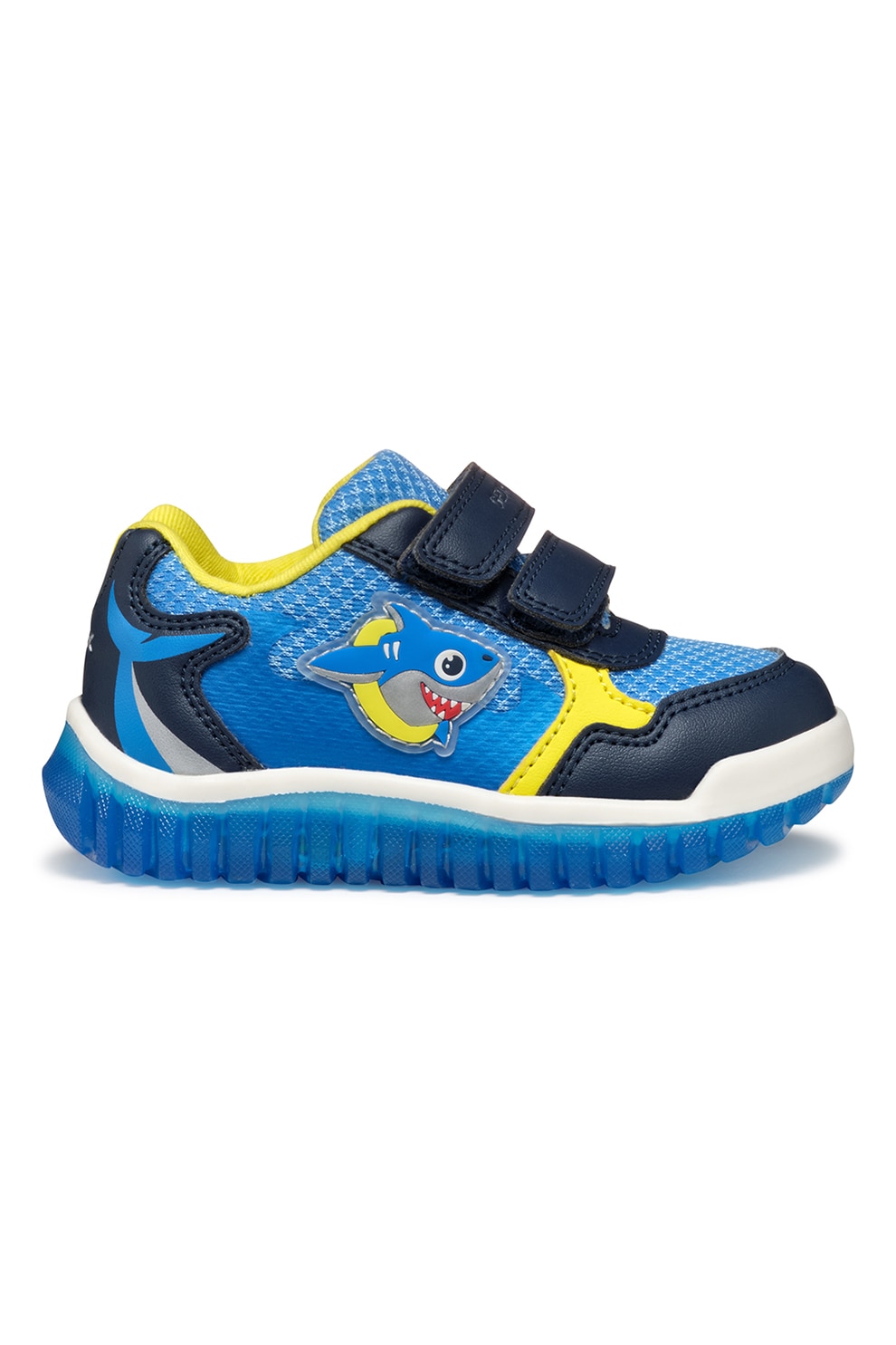 Geox, Pantofi sport cu LED-uri si velcro, Turcoaz, Bleumarin, 20 EU
