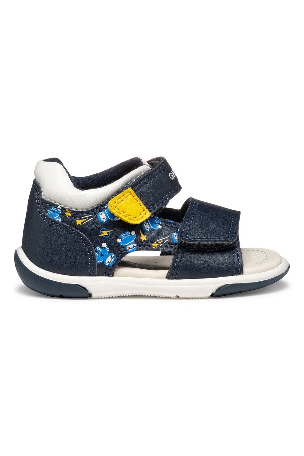 Geox, Sandale cu velcro de piele ecologica, Galben, Bleumarin, 20 EU