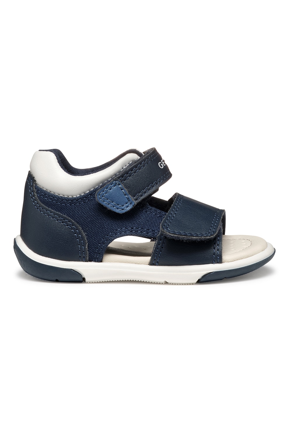 Geox, Sandale cu velcro de piele ecologica, Alb, Bleumarin, 18 EU