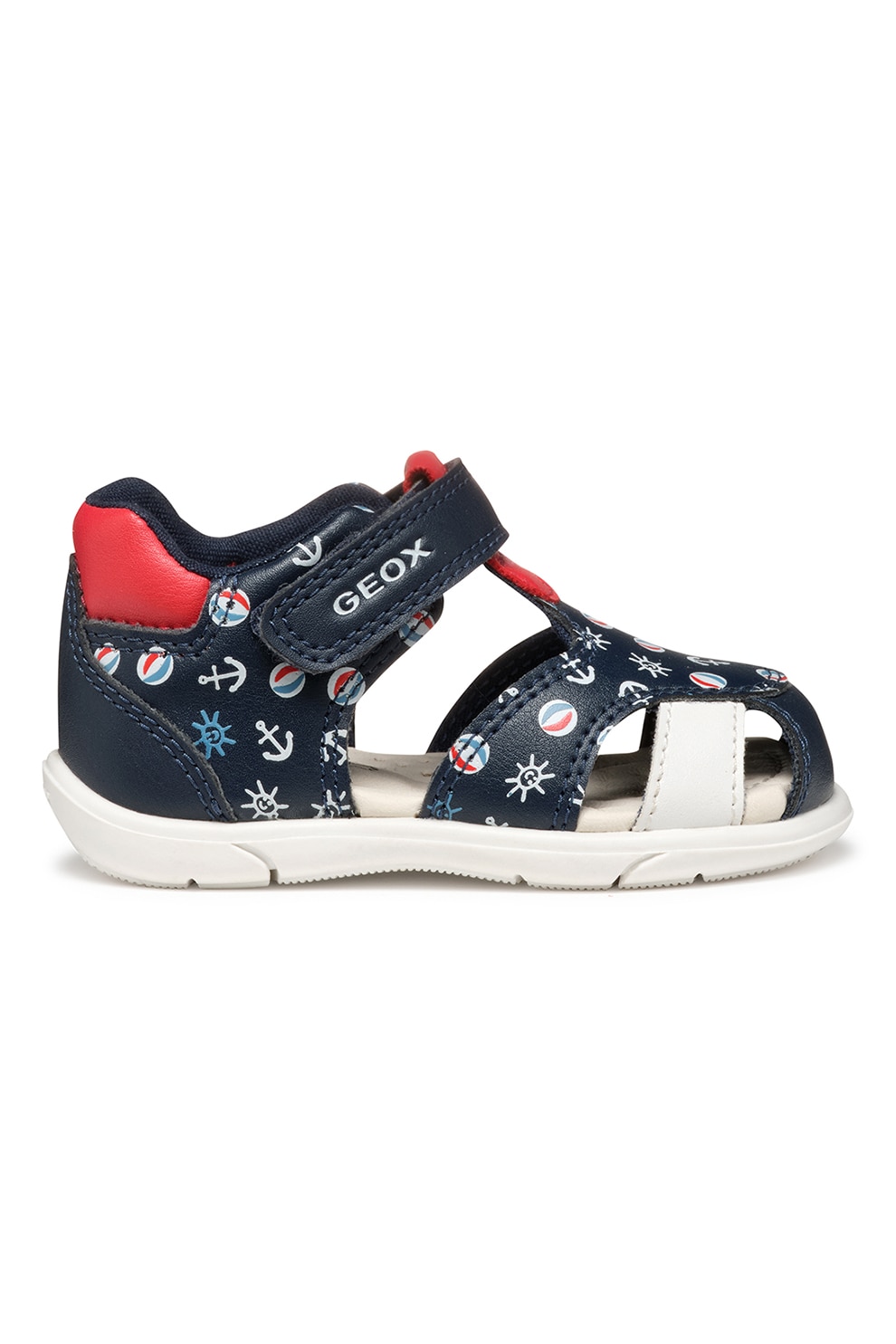 Geox, Sandale fisherman cu velcro cu imprimeu, Rosu, Bleumarin, 18 EU