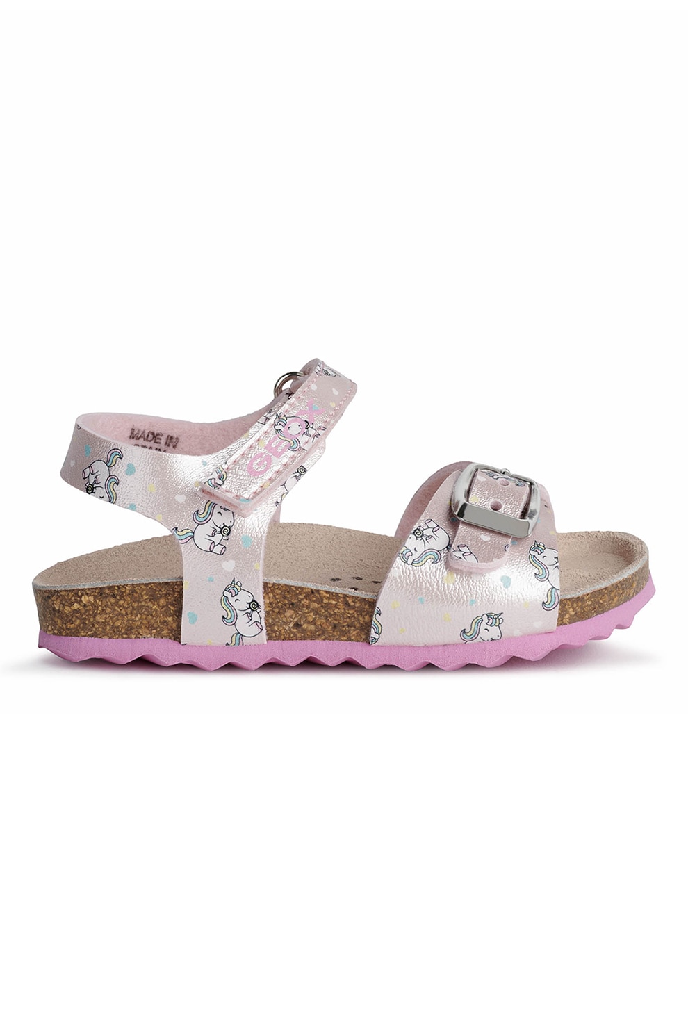 Geox, Sandale de piele ecologica cu unicorn, Roz deschis, 20 EU