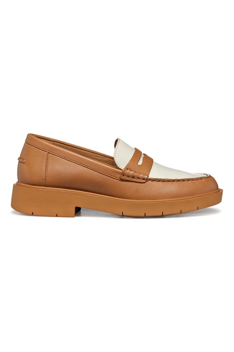 Geox, Pantofi loafer uni de piele, Maro nisip/Caramel